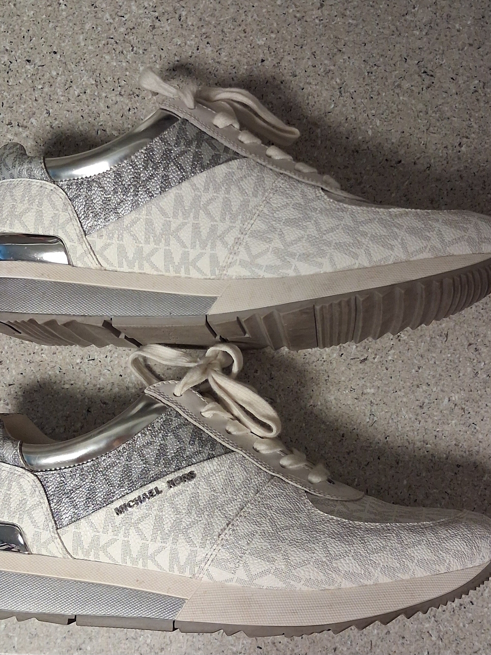 Michael Kors Womens White & Silver Logo-Print Sneakers